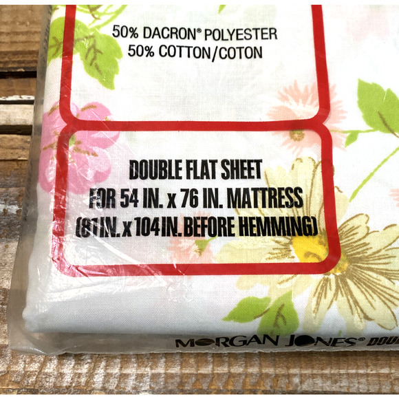 Vintage 1970s New Old Stock Morgan Jones Double Flat Sheet Flower Daisy Muslin - Picture 6 of 11